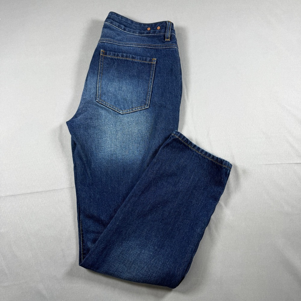 Cabi Malibu Distressed Straight Leg Jeans 6 Dark Wash Indigo Rigid Denim